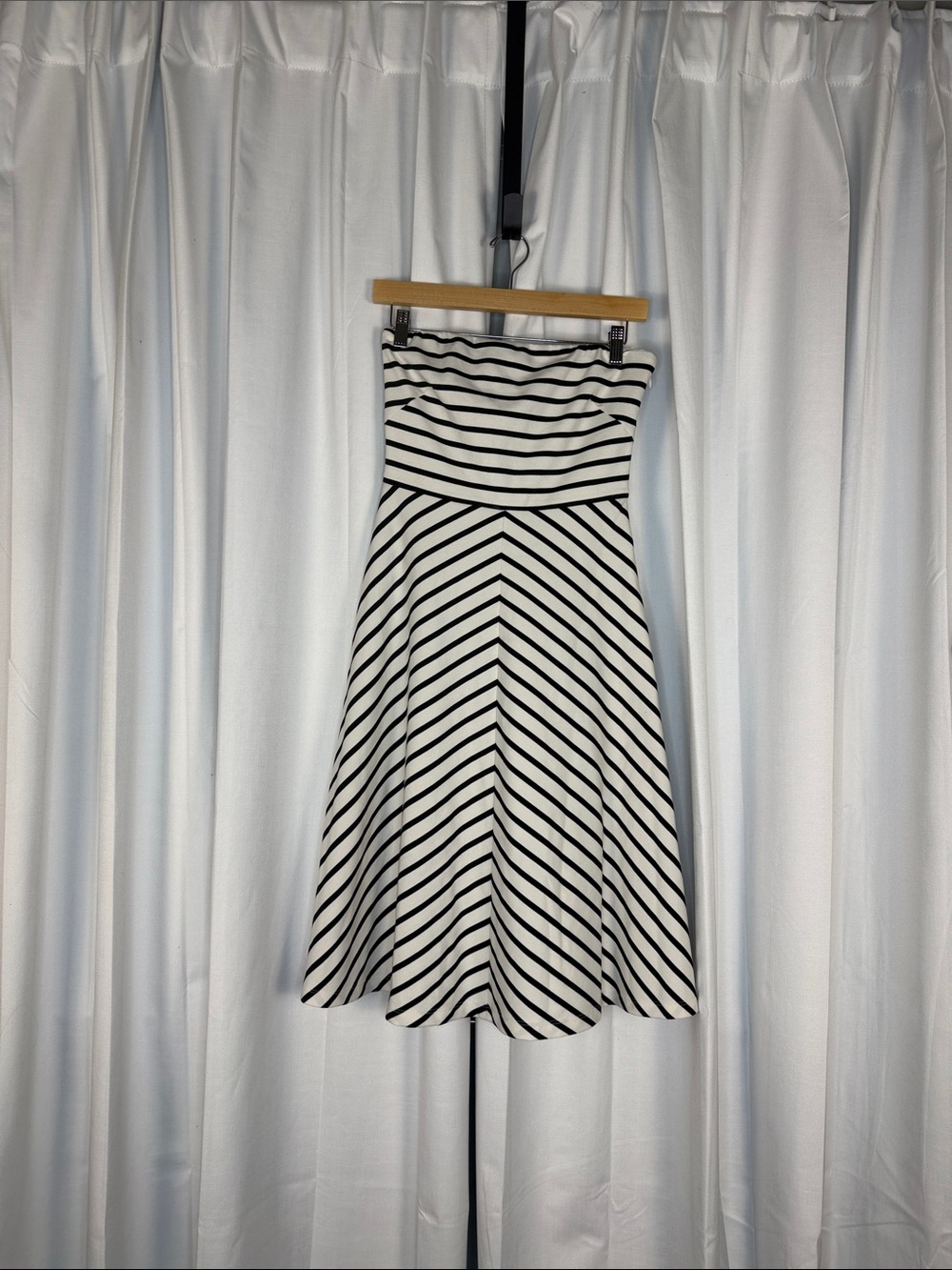 The Limited Black and White Striped Strapless A-Line Dress